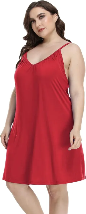 Women's Plus Size Nightgown Full Slip Loose Sleepwear V Neck Night Dress Adjustable Spaghetti Strap Negligee