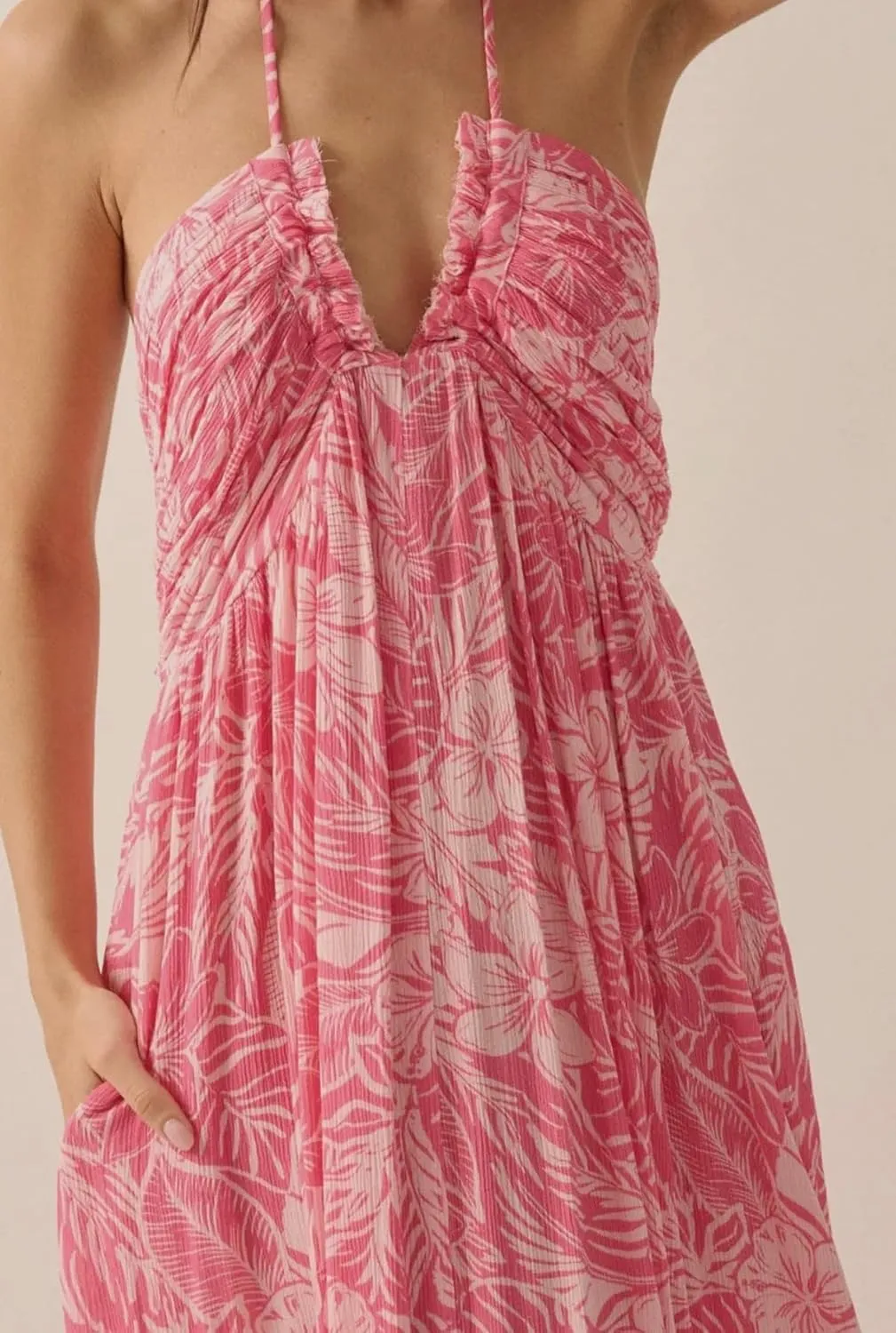 Women's Summer Boho Halter Neck Floral Maxi Sundress Sexy Sleeveless Tie Backless Low Cut Long Flowy Ruffle Dress