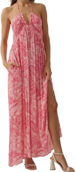 Women's Summer Boho Halter Neck Floral Maxi Sundress Sexy Sleeveless Tie Backless Low Cut Long Flowy Ruffle Dress