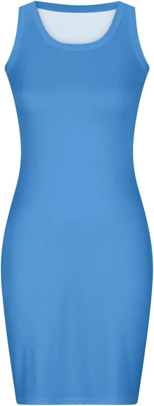 XUNRYAN 2024 Tank Dresses for Women Summer Sleeveless Knit Ribbed Bodycon Mini Dress Slim Fit Sexy Clubwear Vacation Outfit